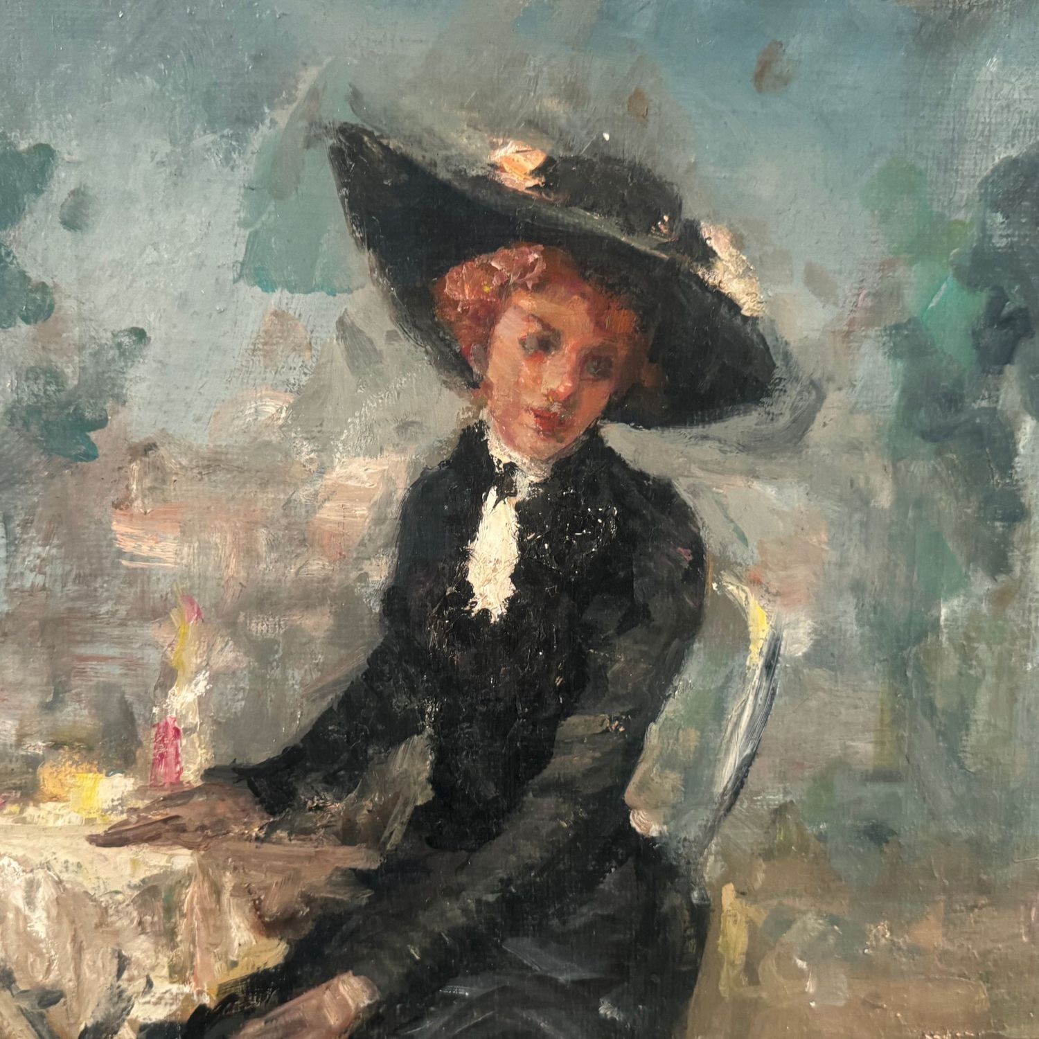 Woman in an elegant dress sitting at a small table - Image 2 of 5