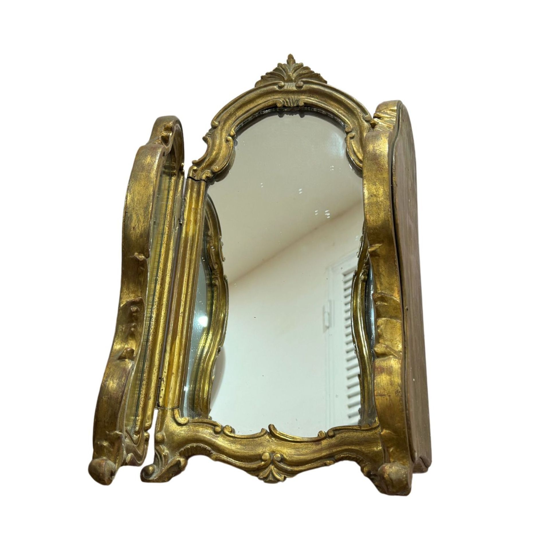 Trilateral gilded and carved wooden mirror - Image 2 of 6