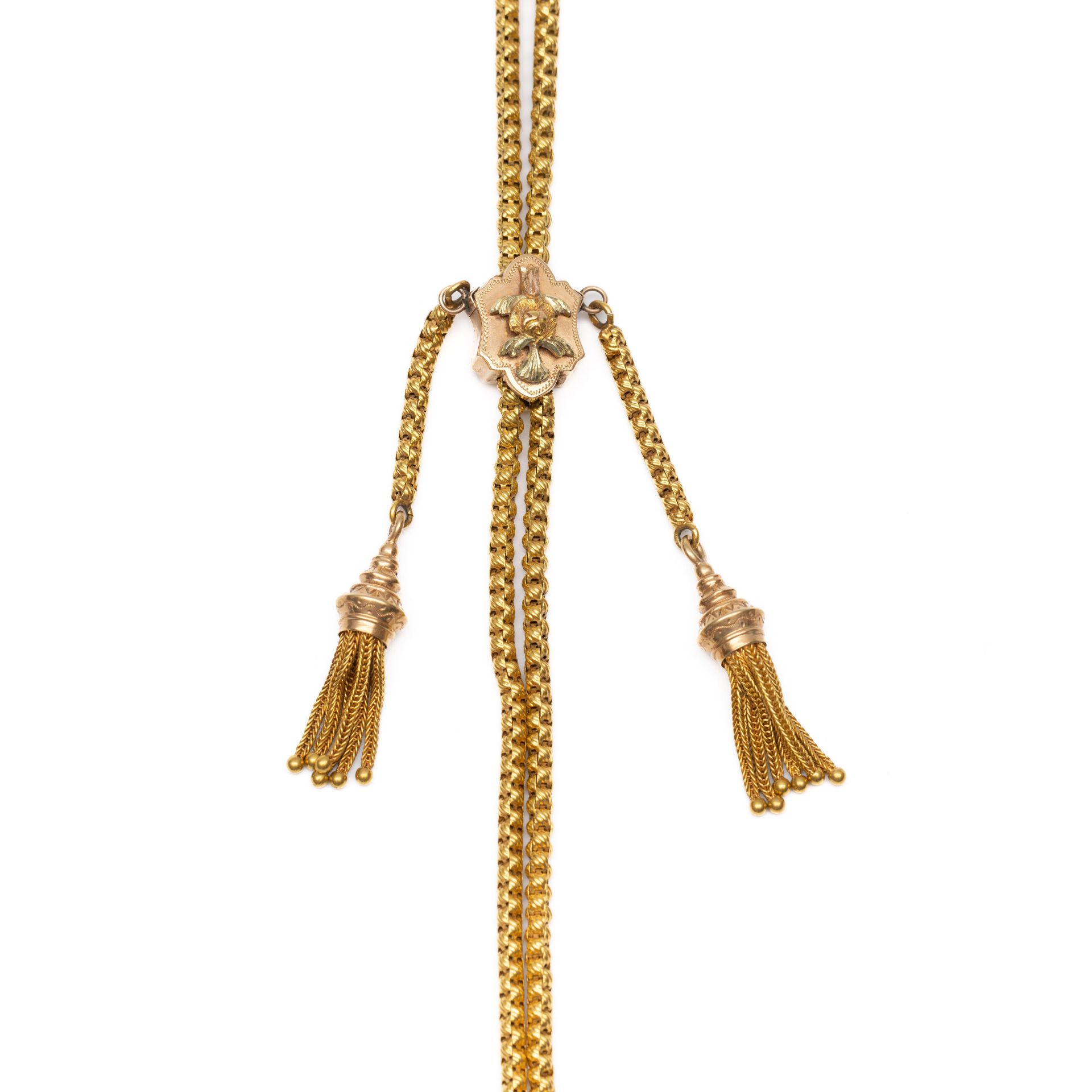 14 kt. Gouden sautoir / dames horlogeketing, 19e eeuw. - Image 2 of 3