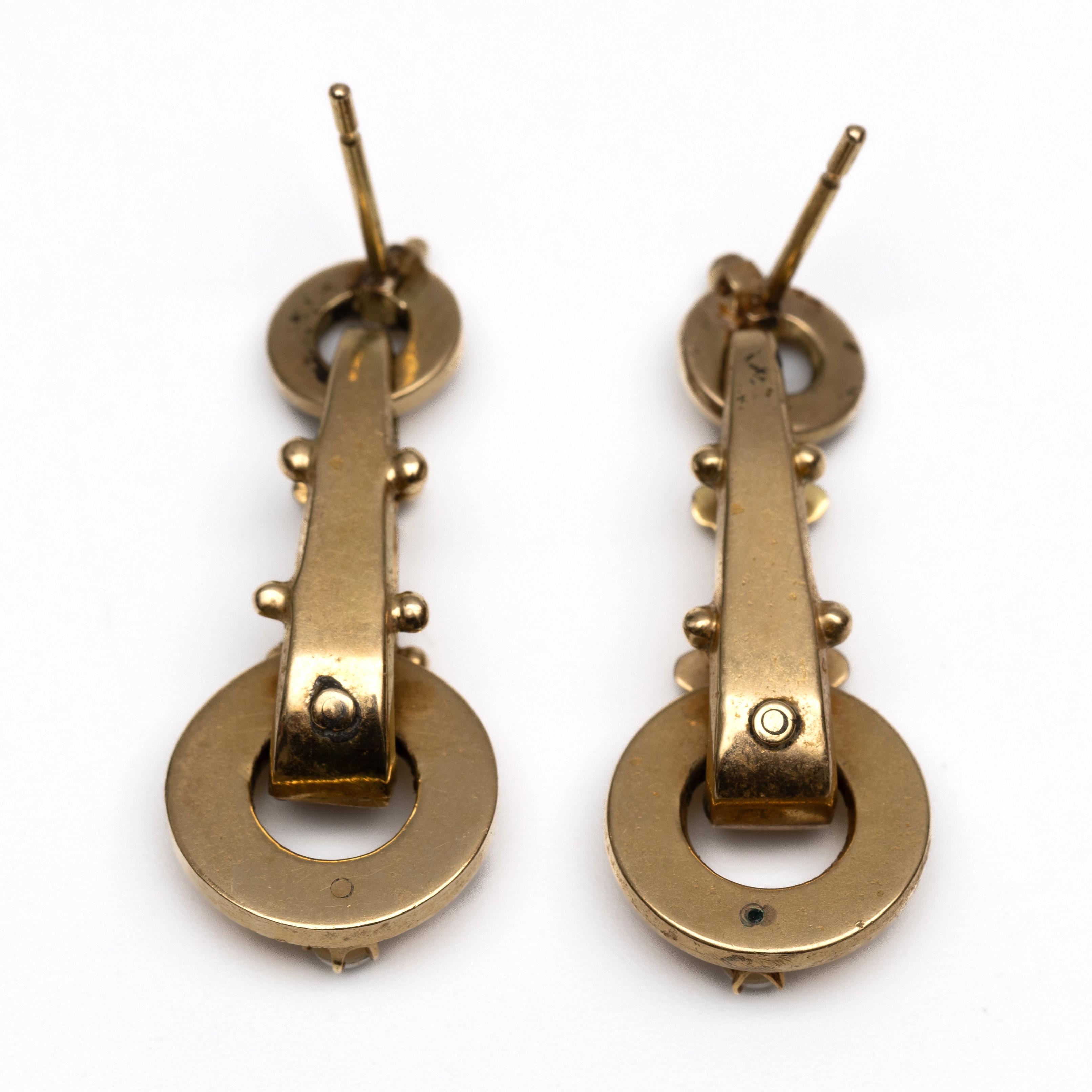 Gouden oorstekers, 19e eeuw. - Image 2 of 2