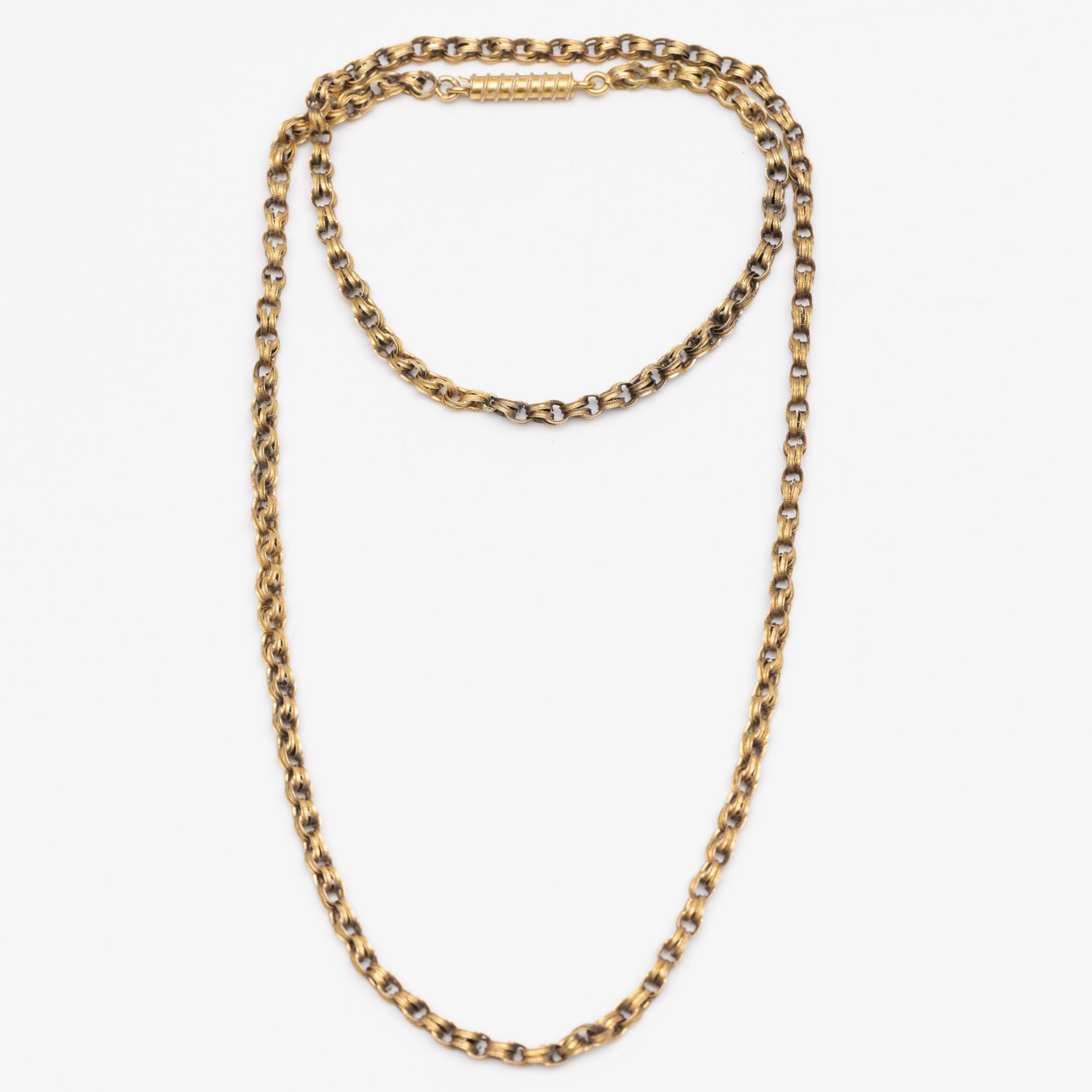 14 kt. Gouden dubbel jasseron collier, 19e eeuw.