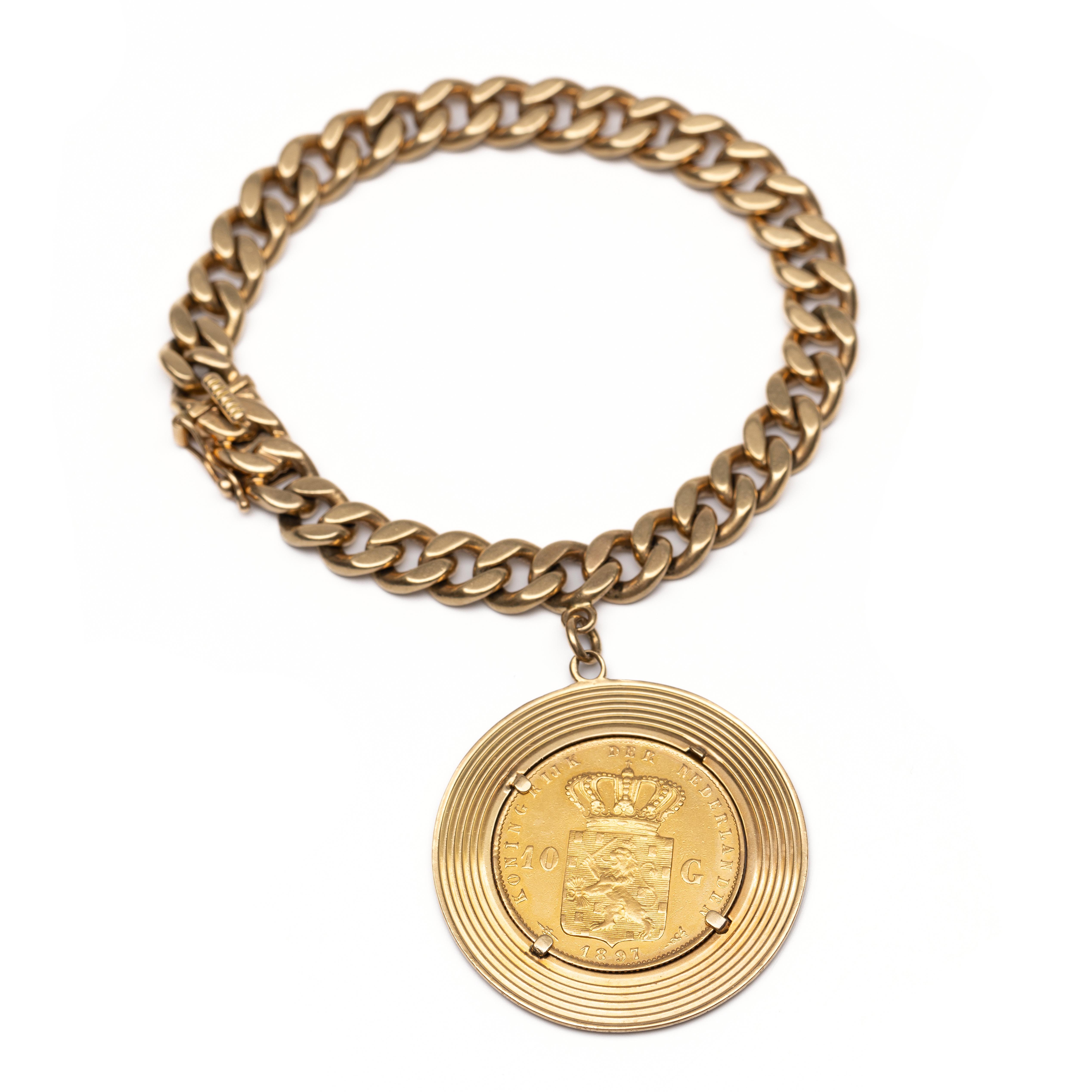 Gouden gourmet schakel armband, - Image 2 of 2