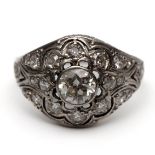 Platina boule ring, Art Deco,