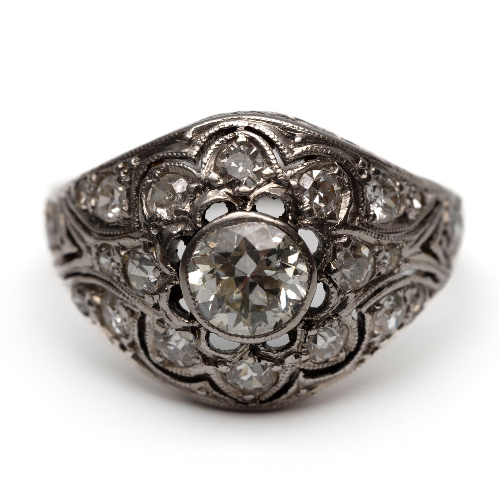 Platina boule ring, Art Deco,