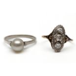 14 kt. Goud met platina fijne ring, Art Deco.