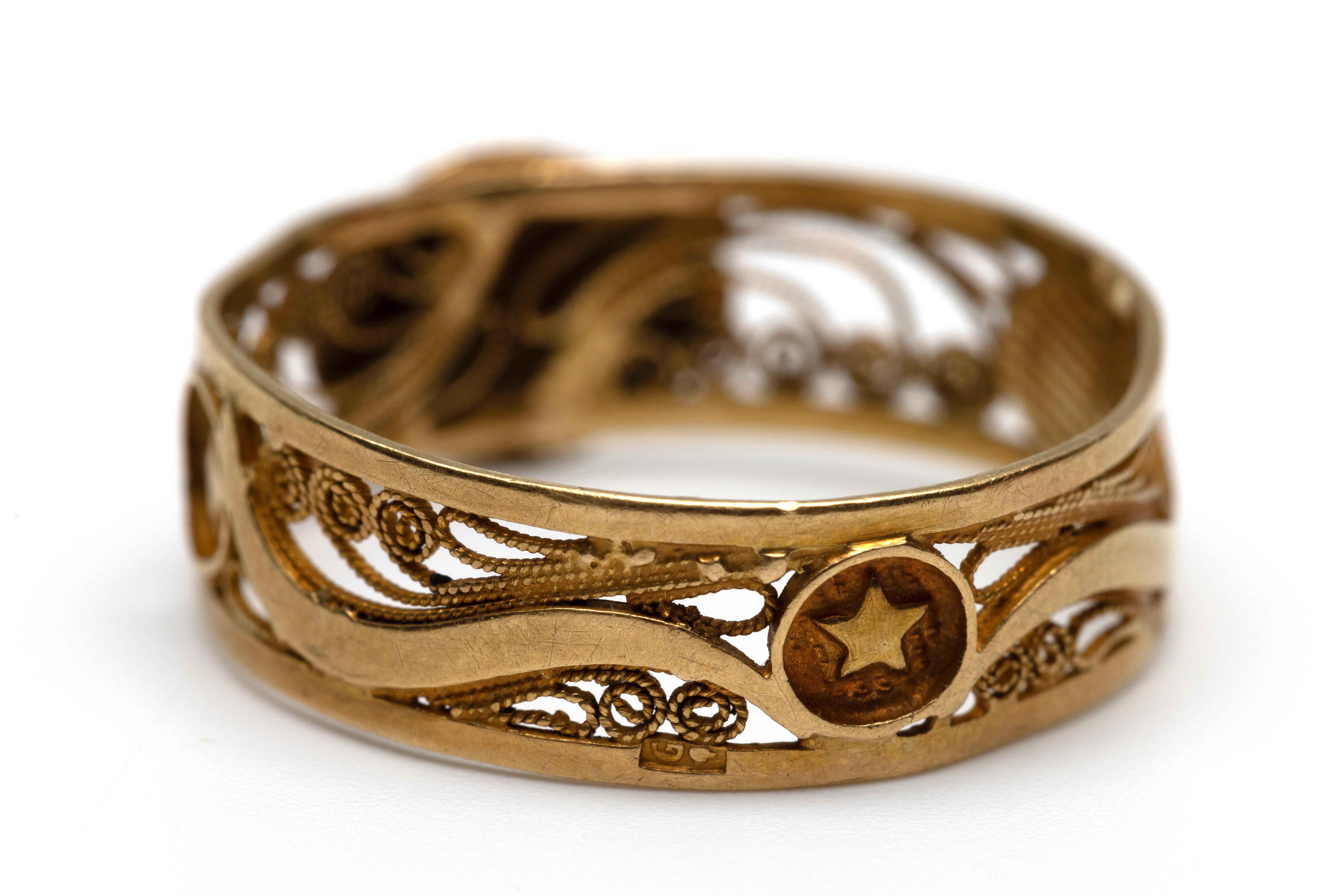 18 kt. Gouden filigrain ring, 19e eeuw. - Image 3 of 3