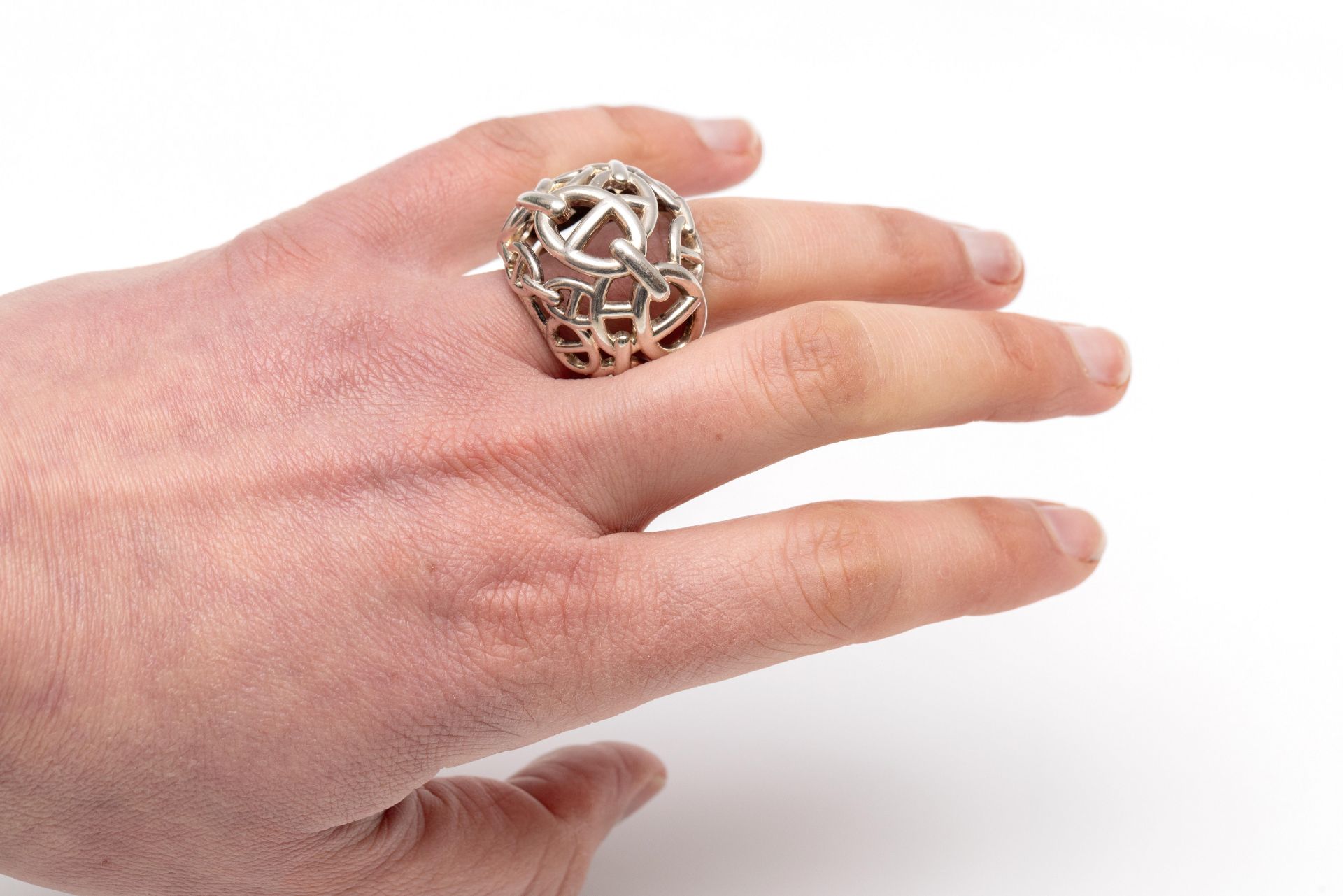 Hermès, zilveren opengewerkte boule ring, - Image 5 of 5