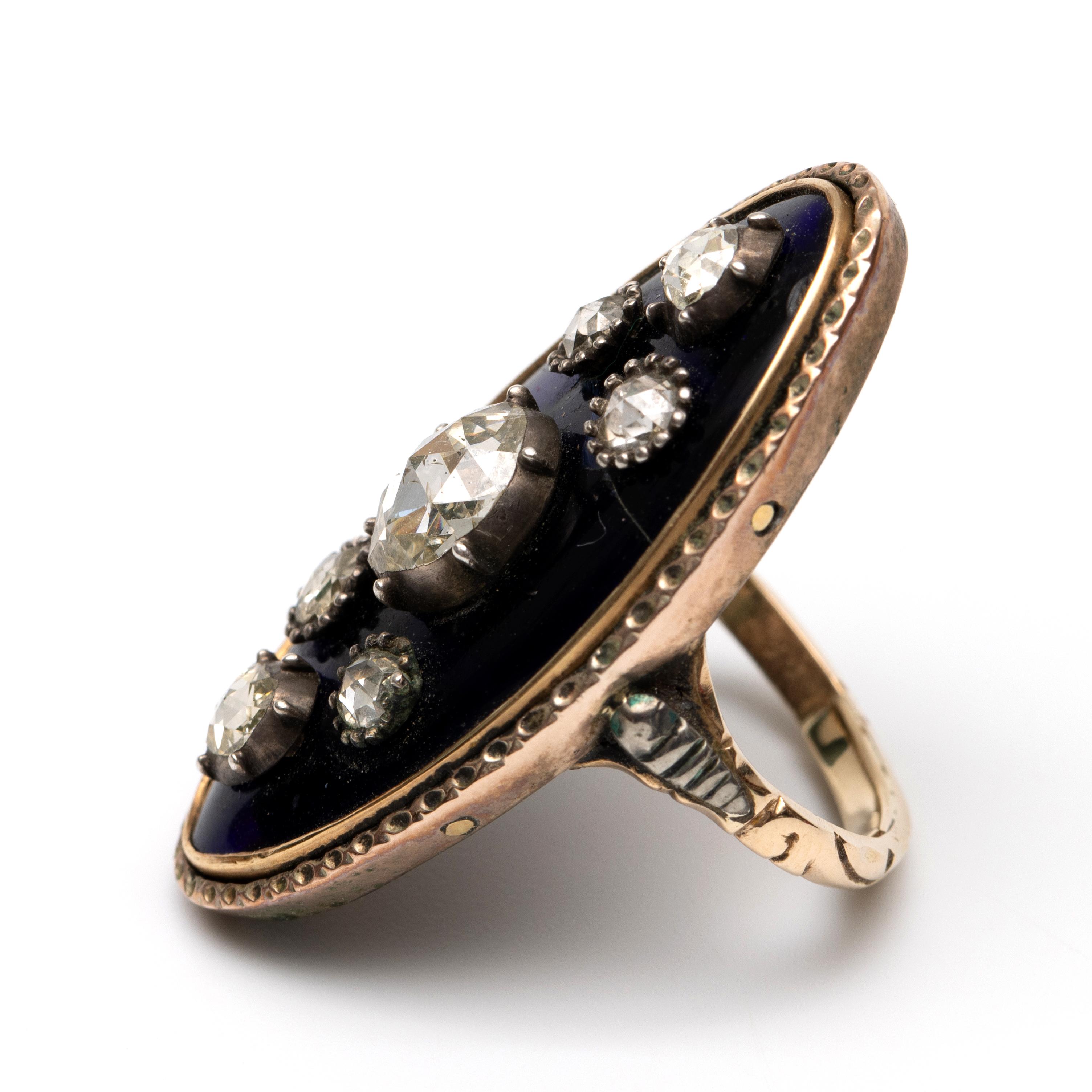 Beneden wettelijk gehalte gouden firmament ring, ca. 1800, - Image 2 of 3