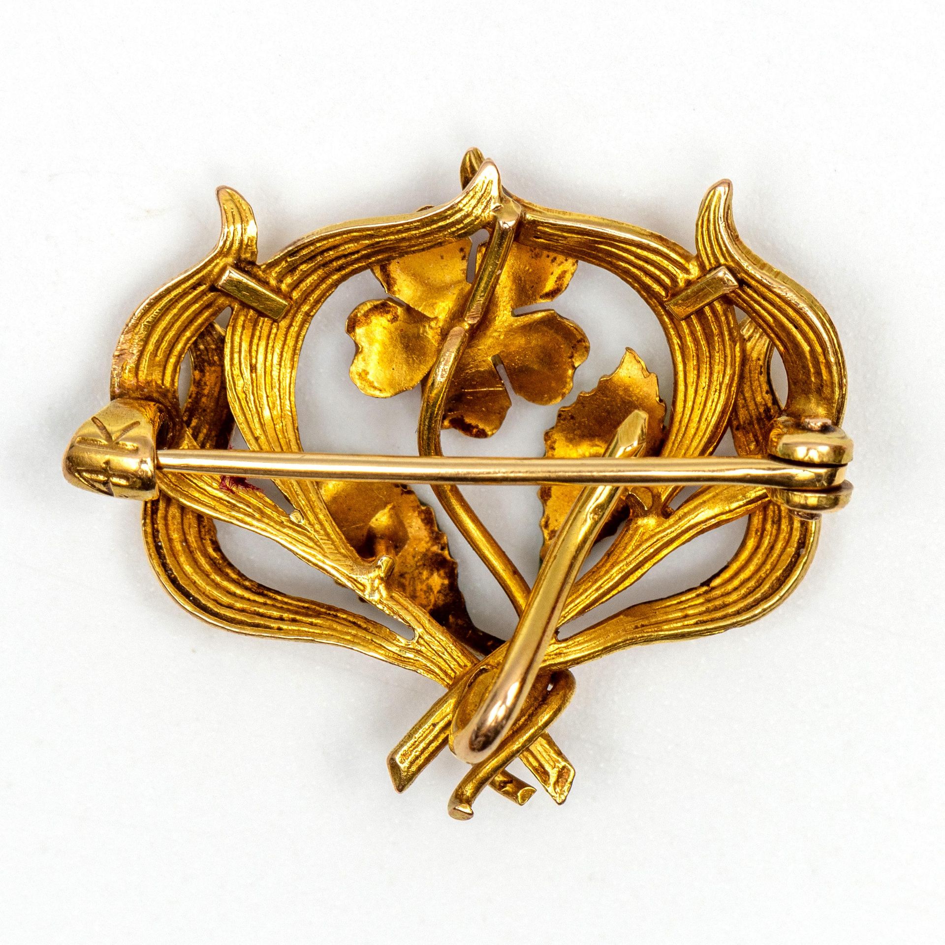 14 kt. Gouden broche, Art Nouveau. - Image 2 of 2