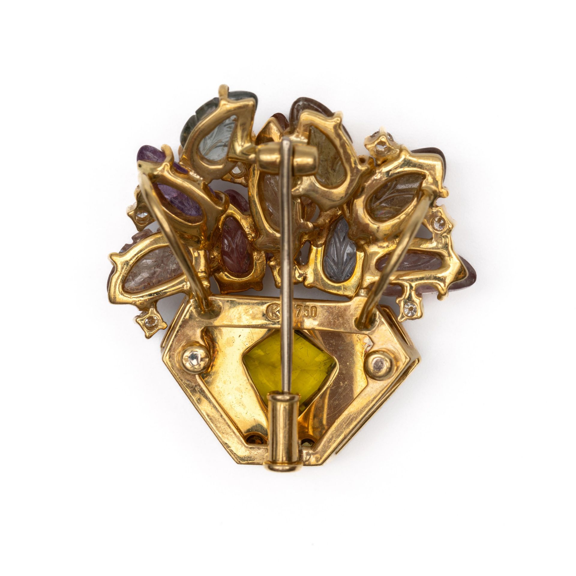 18 kt. Gouden broche, tevens hanger. - Image 2 of 2