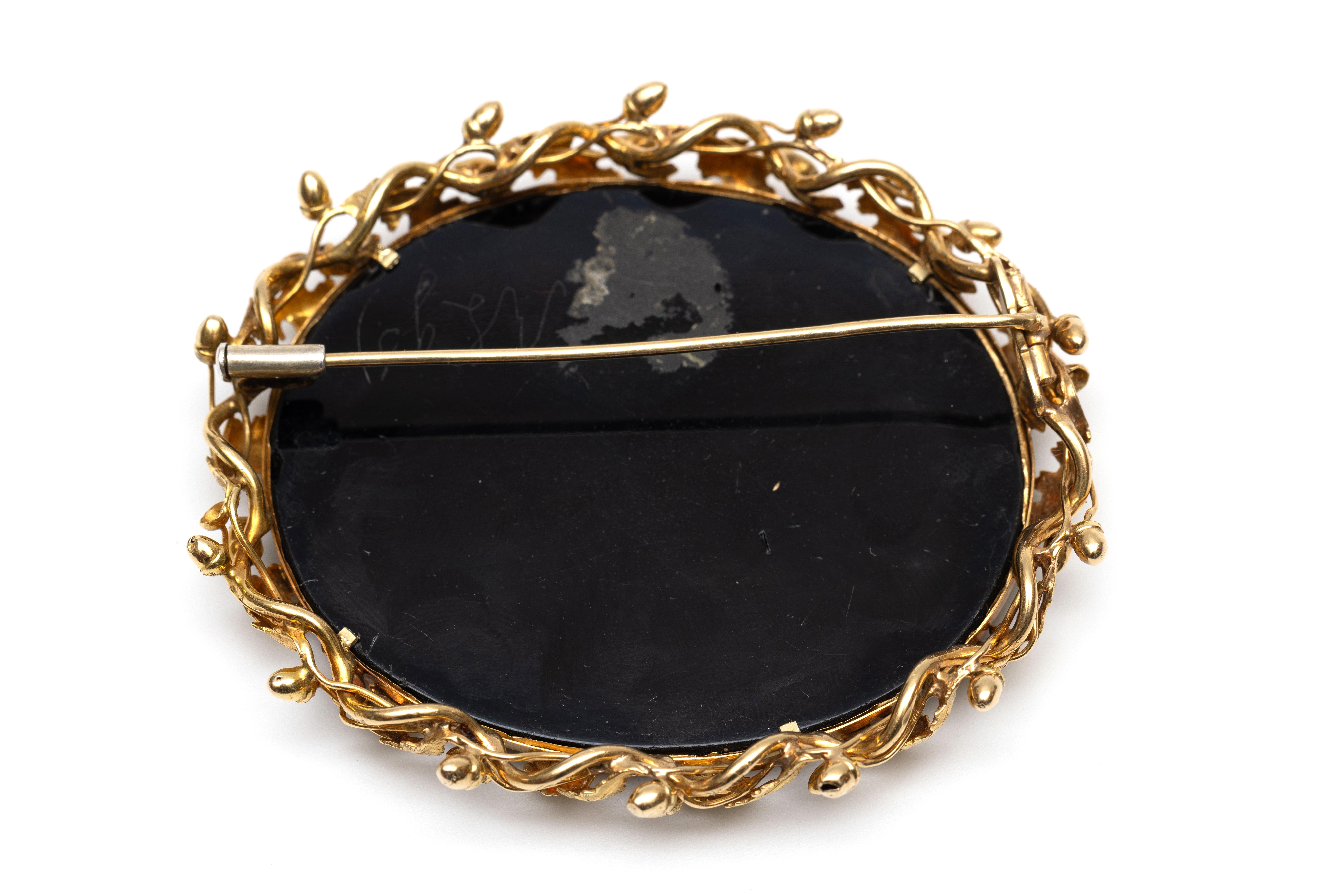 14 kt. Gouden met zilveren ovale broche, 19e eeuw. - Image 2 of 2