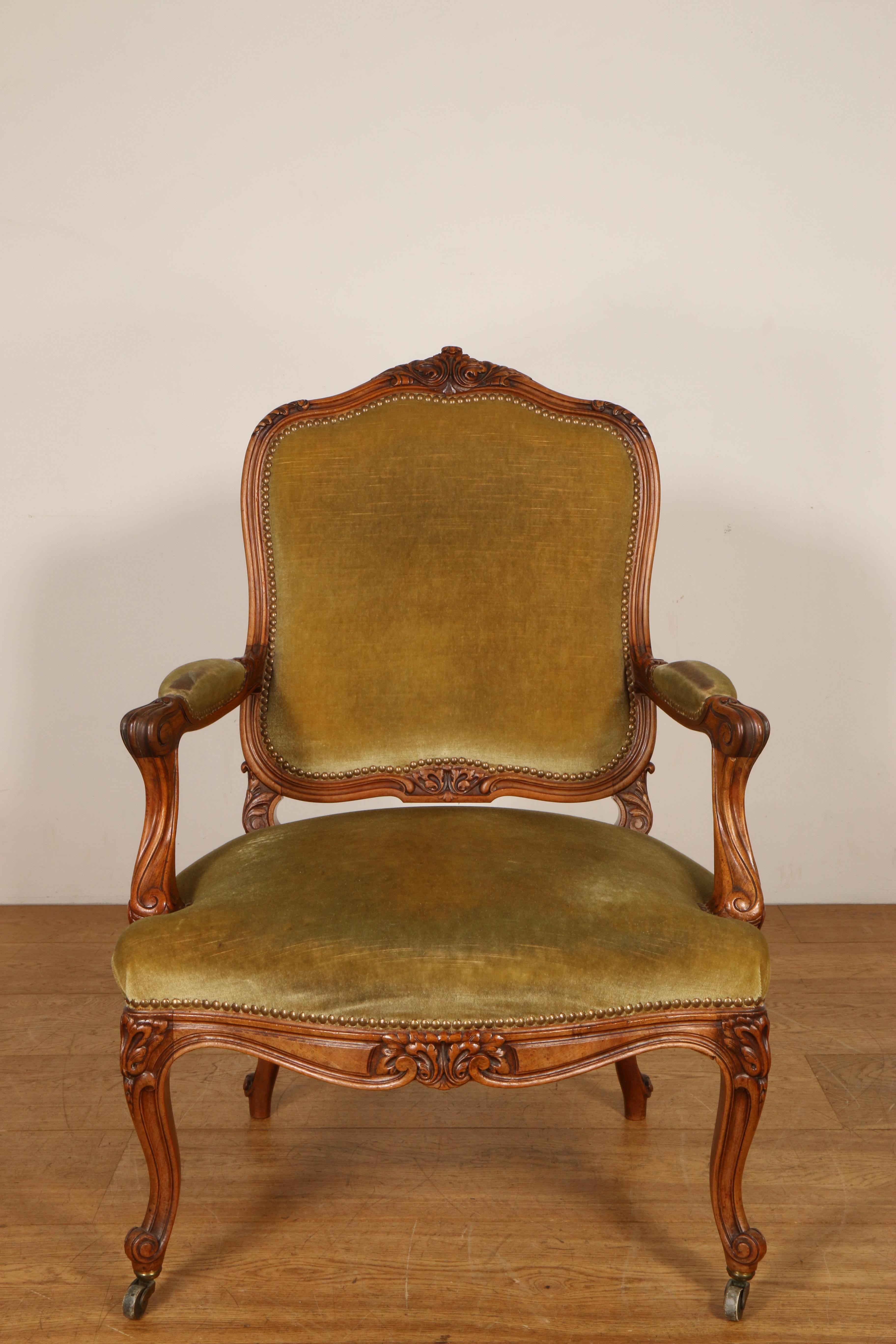 Mahoniehouten fauteuil in Louis XV-stijl, 19e eeuw,