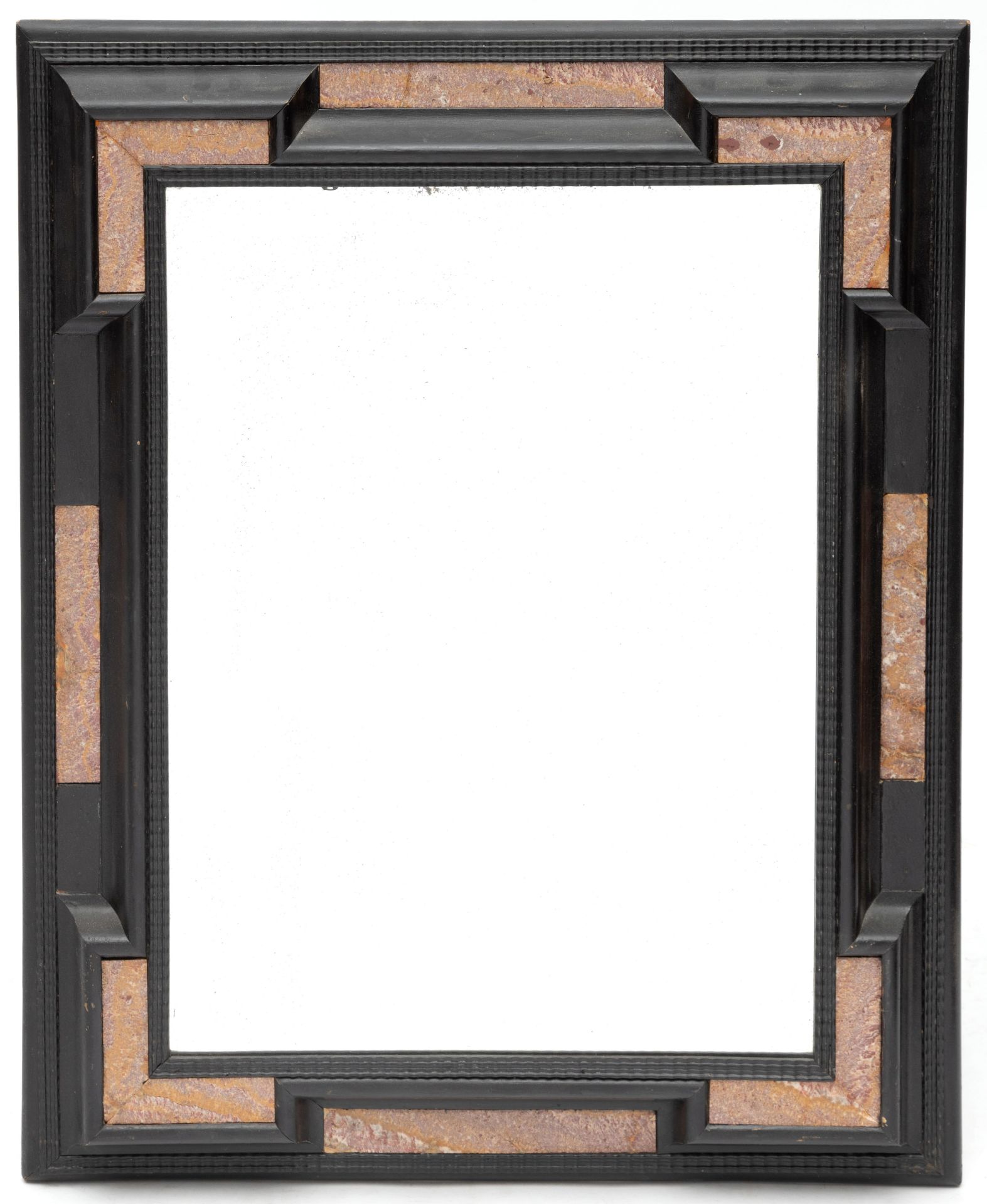 Gefacetteerde rechthoekige spiegel in gezwart houten lijst in Renaissance-stijl, 19e eeuw,