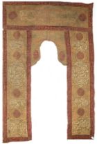 An Ottoman metel-thread silk embroidered Mosque portiere, ca. 1900