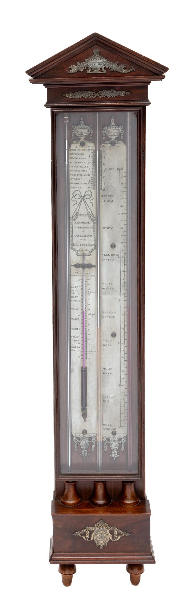 Bakbarometer in mahoniehouten kast, Adres D. Butti, Amsterdam, 18e eeuw.