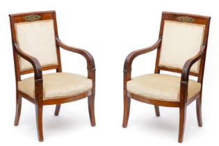 Paar mahoniehouten fauteuils, Empire,