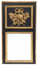 Schoorsteenspiegel met spiegel op zwart gelakt grenenhouten paneel, 20e eeuw,