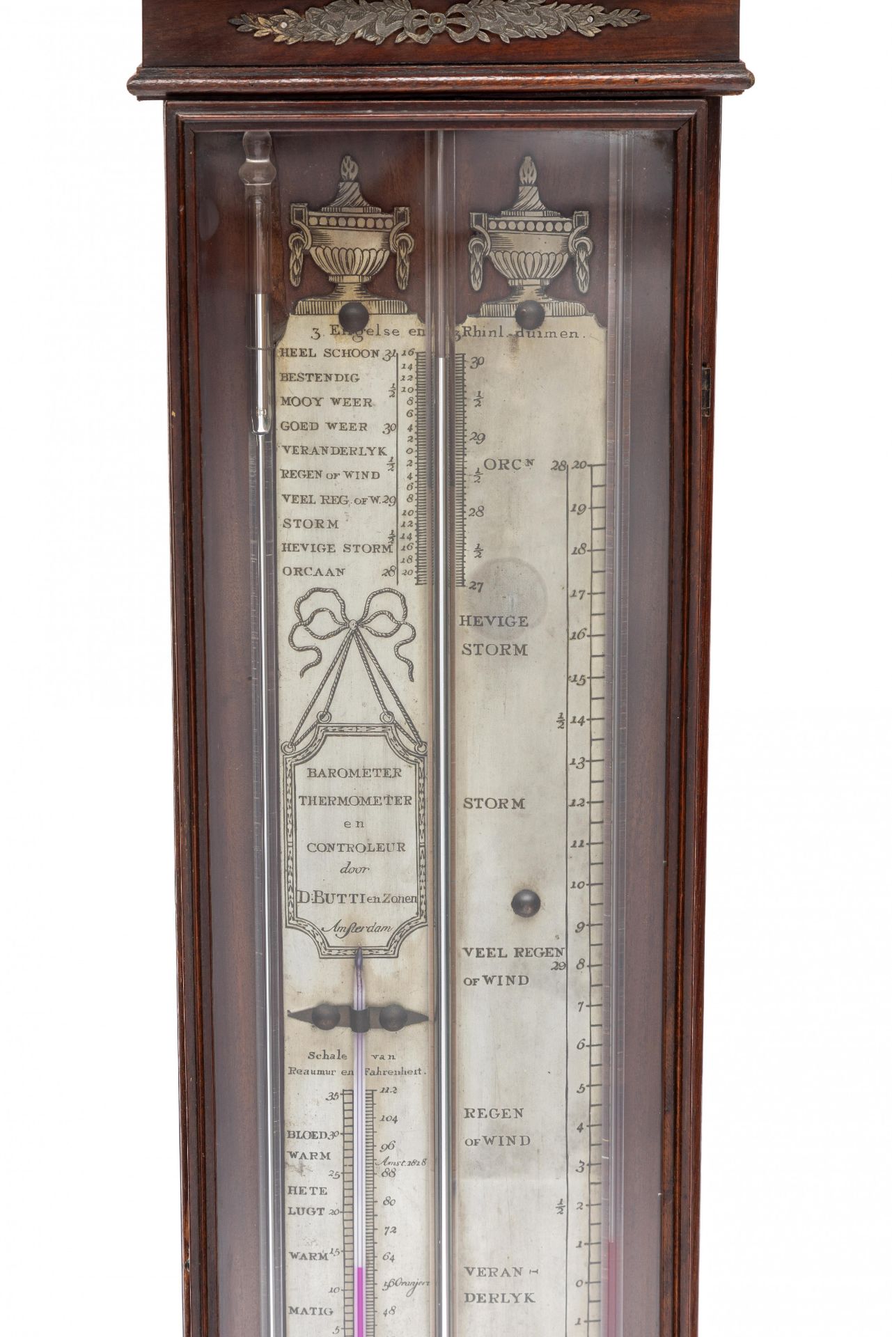 Bakbarometer in mahoniehouten kast, Adres D. Butti, Amsterdam, 18e eeuw. - Image 2 of 2