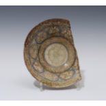Persian terracotta bowl with luster glaze, ca. 12th-14th century (damaged) and a blue glazed dish an