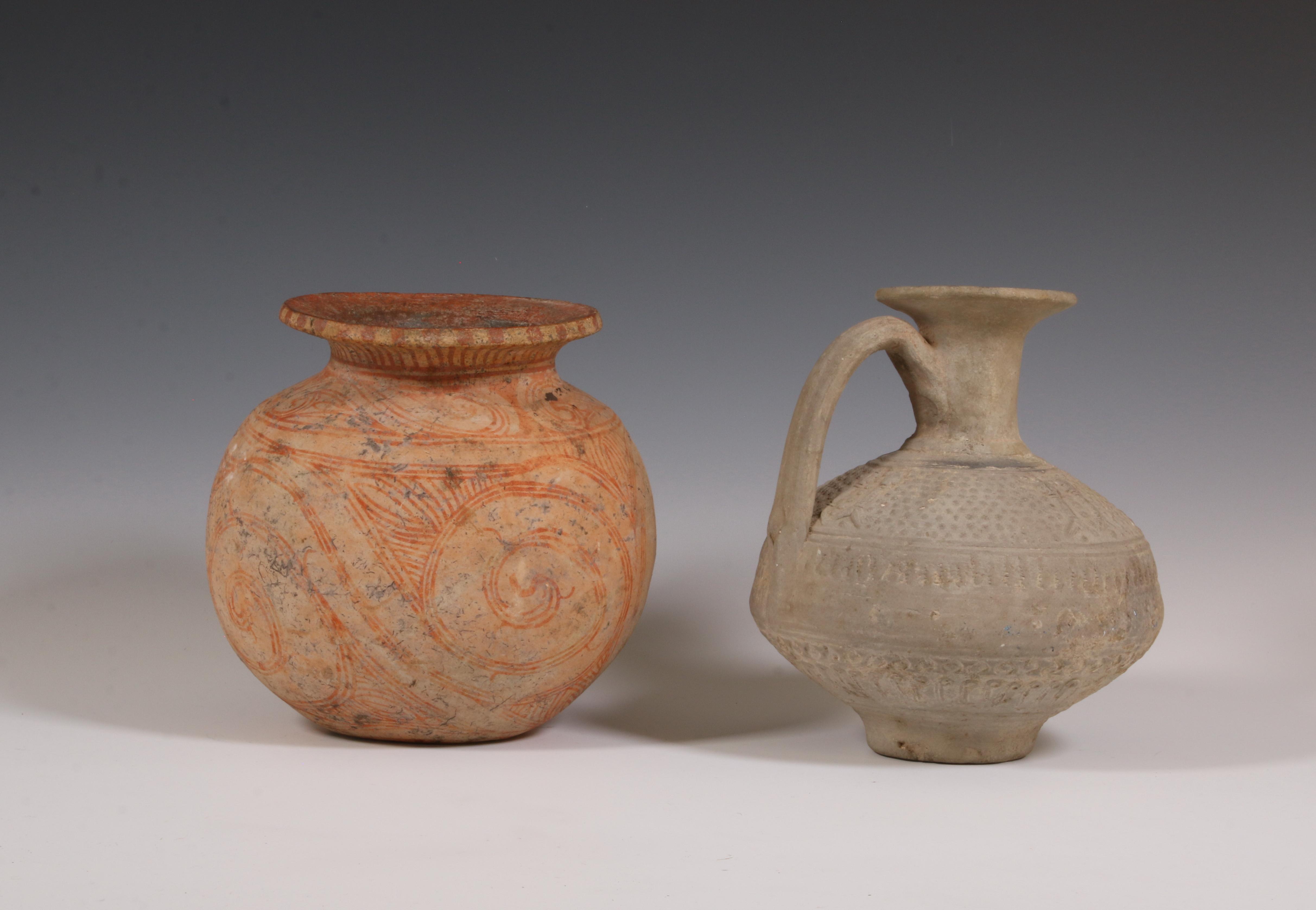 Persia, an antique grey terracotta vase with handle and Thailand, a Ban Chiang pot. - Image 2 of 2