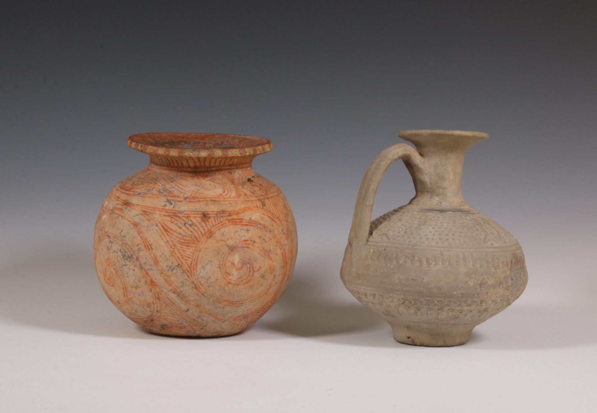 Persia, an antique grey terracotta vase with handle and Thailand, a Ban Chiang pot. - Image 2 of 2