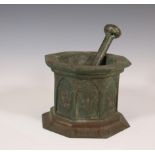 Iran, a bronze antique mortar and pestle in Khorassan style, 19th century