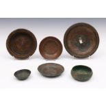 Near Eastern, a collection of six antique bronze bowls, 11th - 17th century;