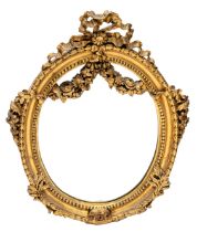Ovale spiegel in vergulde lijst in Louis XV-stijl, 19e eeuw.