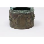 Bronze with silver inlay ink pot, davat, late 12th - early 13th century;