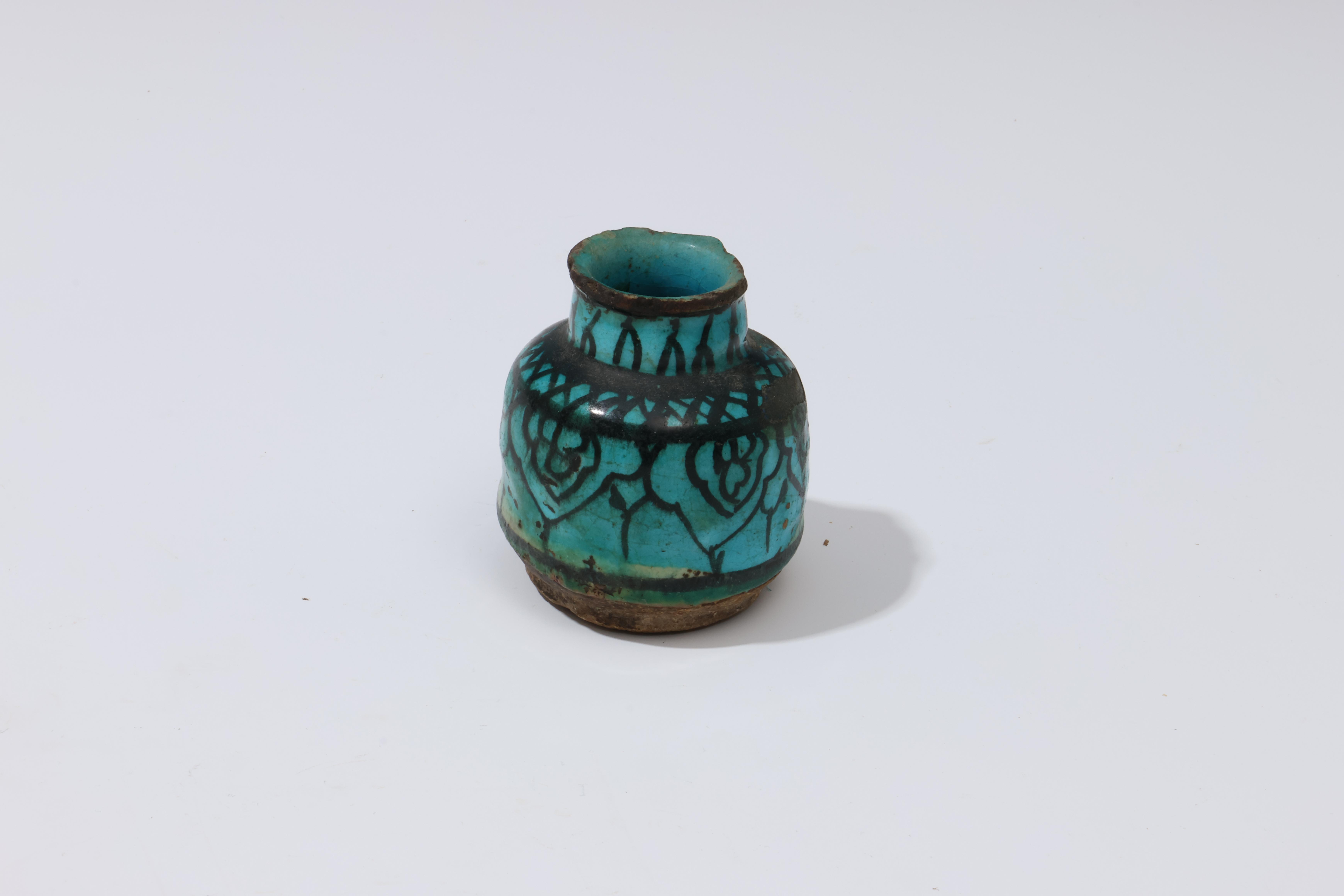 Persian terracotta bowl with luster glaze, ca. 12th-14th century (damaged) and a blue glazed dish an - Image 6 of 7