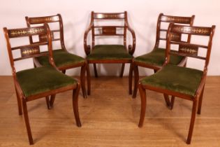 Set van vier mahoniehouten stoelen en één -fauteuil in Empire-stijl,