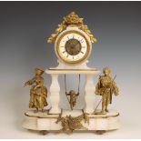 Frankrijk, albasten pendule met schommelslinger, in Louis XVI stijl, eind 19e eeuw.