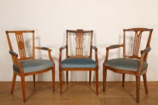Drie differente iepenhouten fauteuils, Louis XVI,