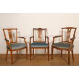 Drie differente iepenhouten fauteuils, Louis XVI,