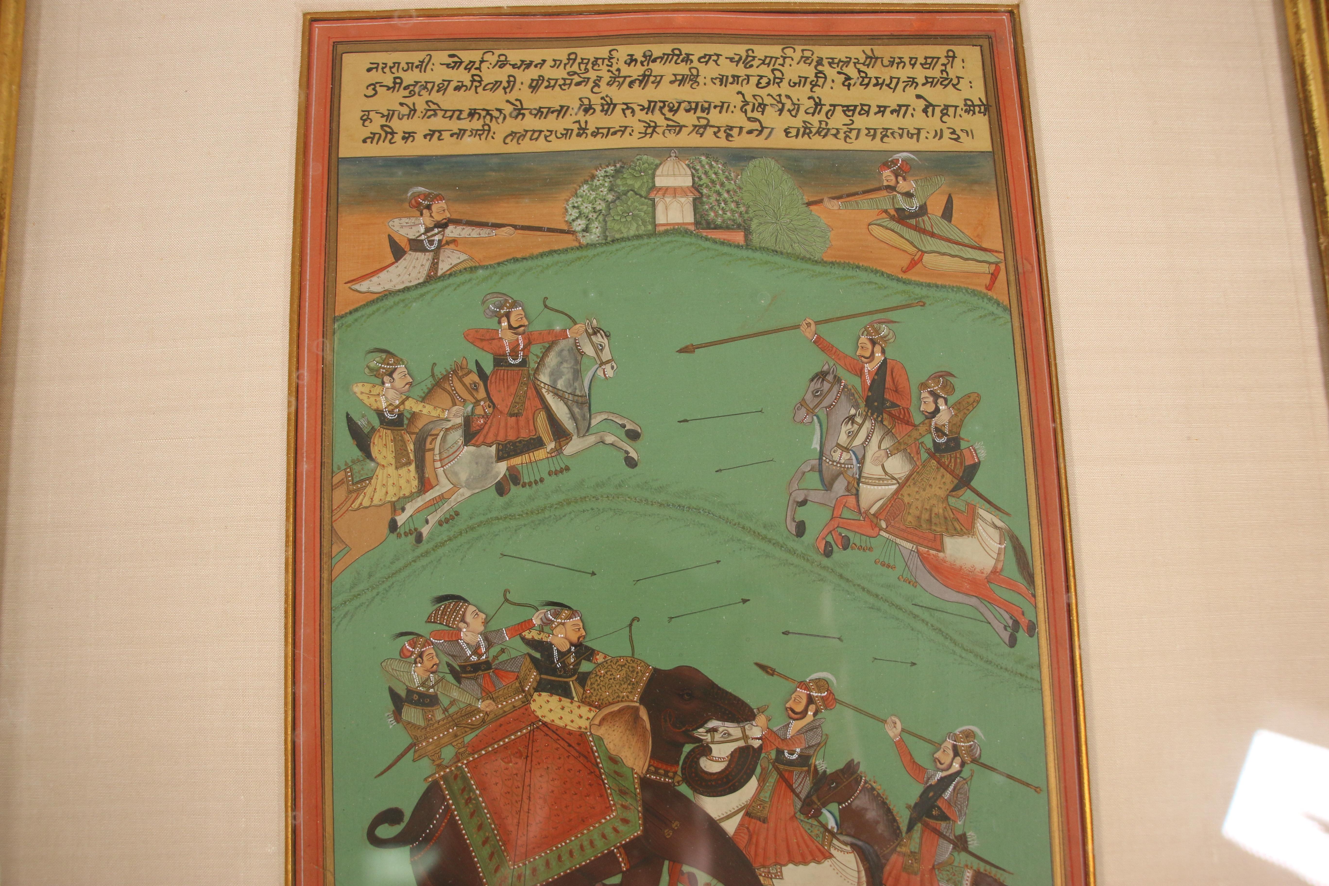 India, a miniature of a Moghul war-scene and Iran, a minaiture of figures and horses in front of a p - Image 3 of 3