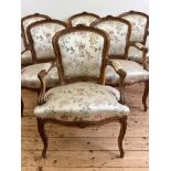 Set van zes notenhouten armstoelen, Louis XV,