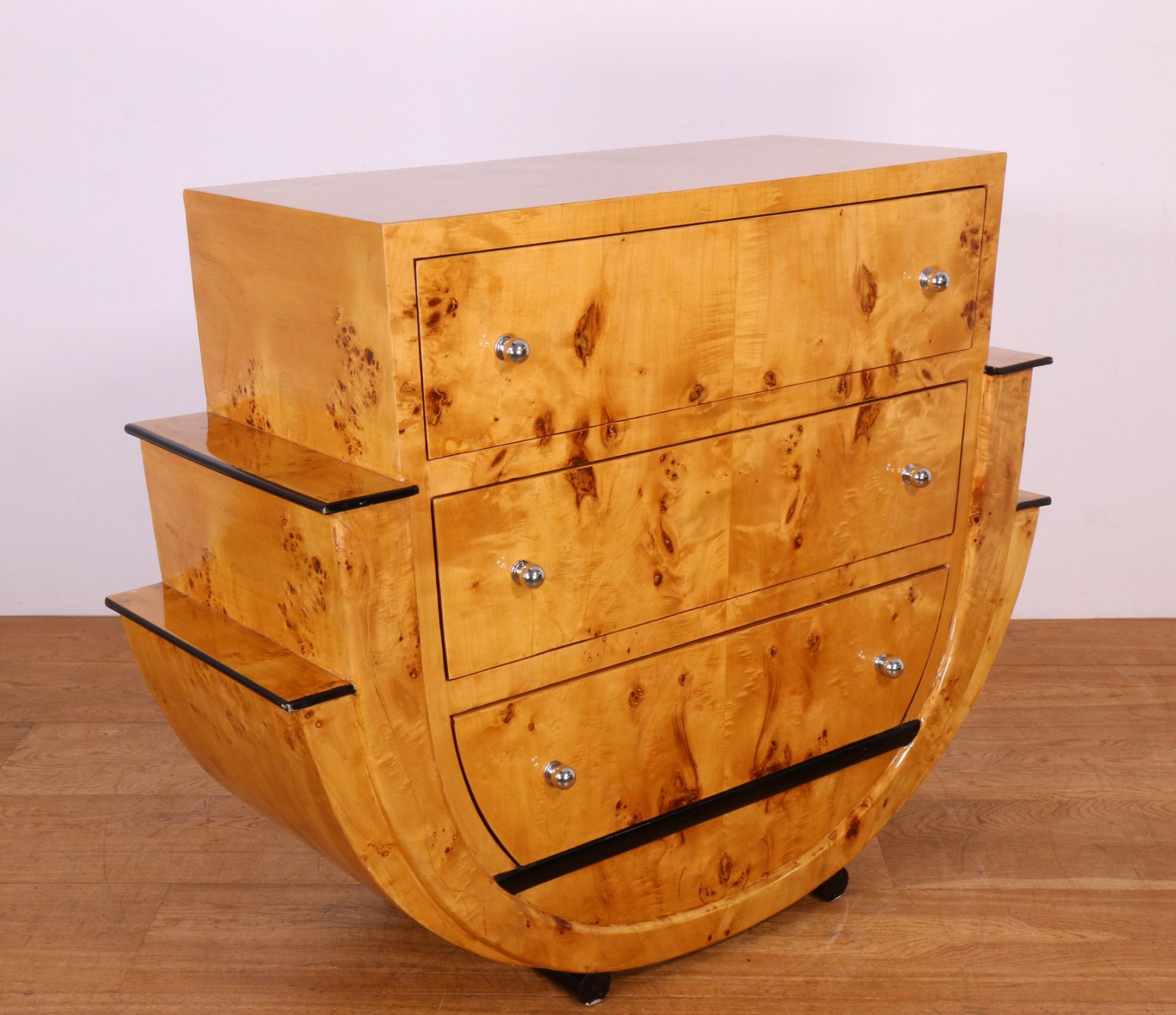 Notenwortelhouten halfronde commode in Art Deco-stijl, - Image 2 of 4