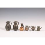 A collection of various Apulian earthenware vases and small pots, 4th century BC;