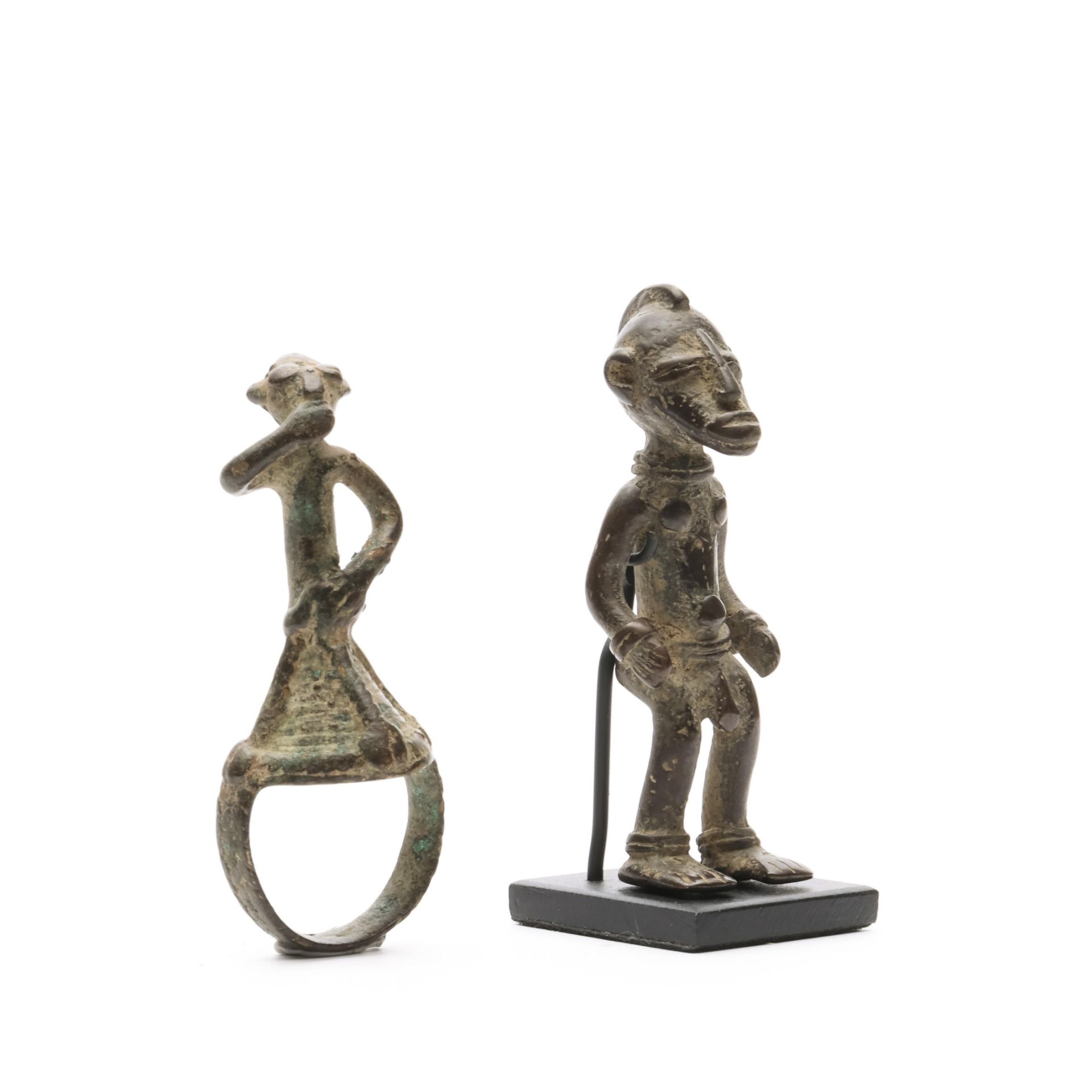 Ivory Coast, Senufo, copper alloy standing male figure and a Burkina Faso, copper alloy ring - Image 2 of 4