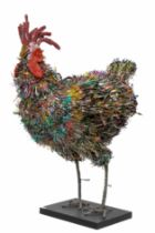 Zimbabwe, artist Sonwell Chungkigwa, a large metal modern sculpture of a standing rooster, 20th cent