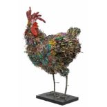 Zimbabwe, artist Sonwell Chungkigwa, a large metal modern sculpture of a standing rooster, 20th cent