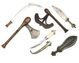Five various African weapons and one Indo-Persian, curved knife;