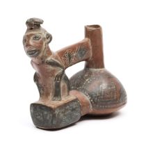 Peru, terracotta double chamber vessel, possibly Wari, 700-1000 AD