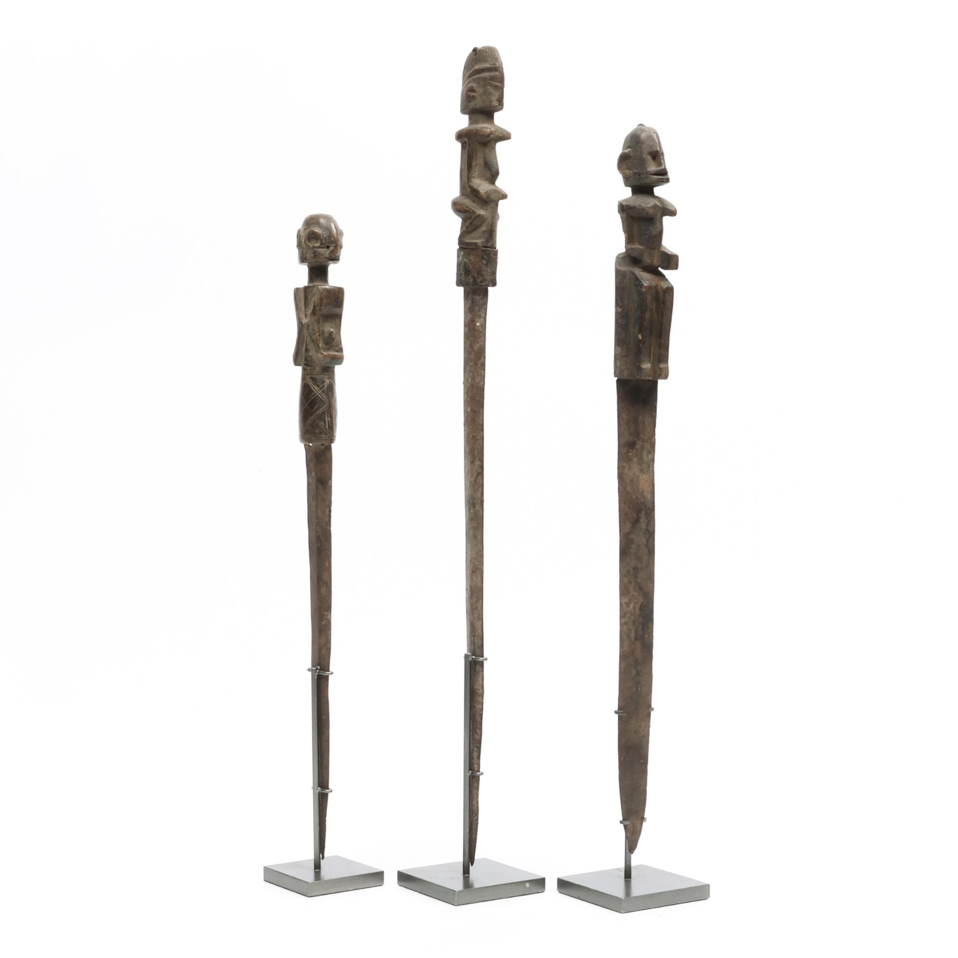 West-Africa, three knives, a.o. Dogon, with a wooden anthropomorphic figure as hilt - Image 2 of 2