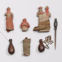 East-Africa, a collection of various objects, a Kwere stopper of a gourd, three earthenware dolls an