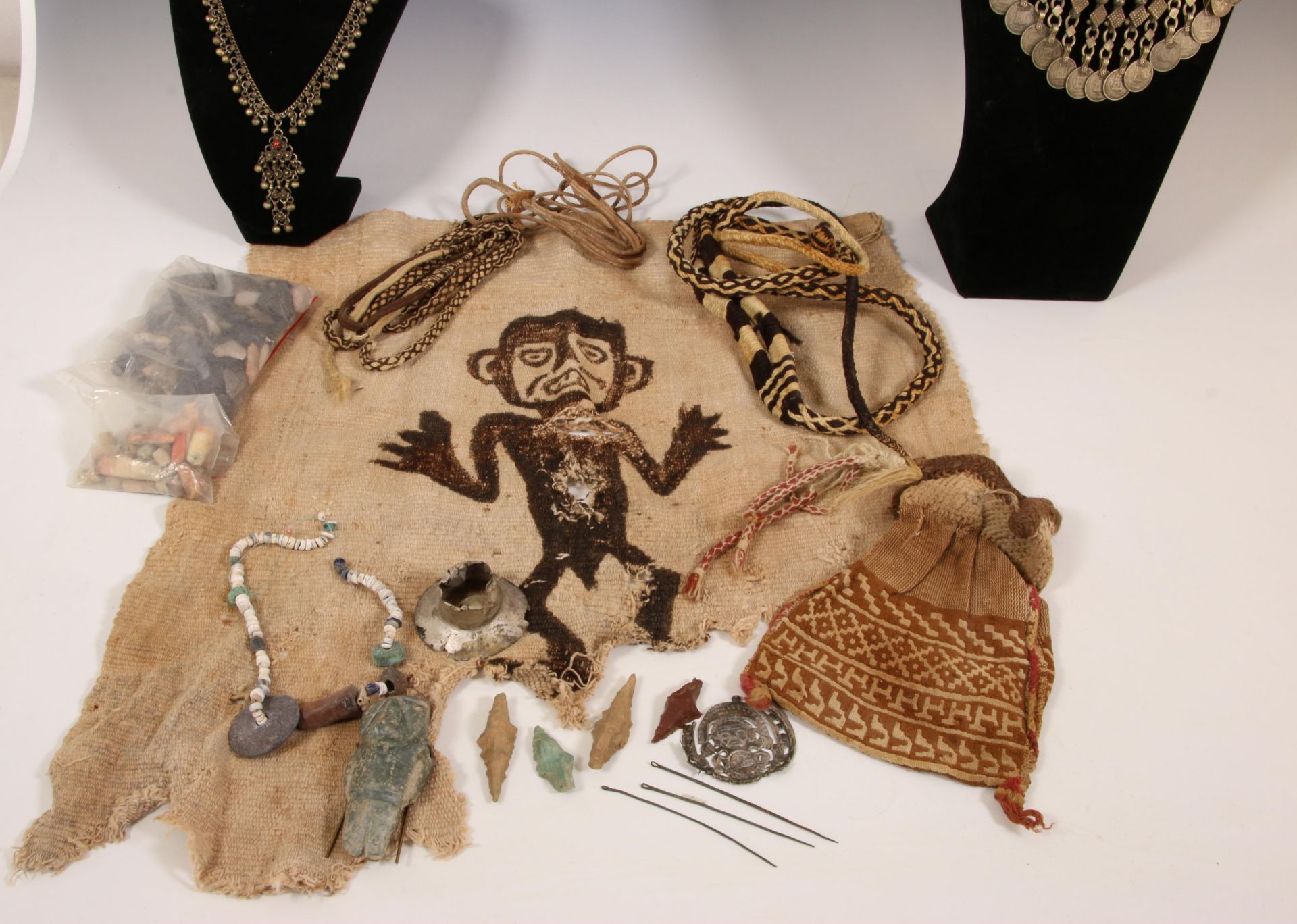 Peru, possibly Chancay, 1300-1500, a collection of textile coca leaf bags, sling shots and Mexico, M - Image 3 of 3