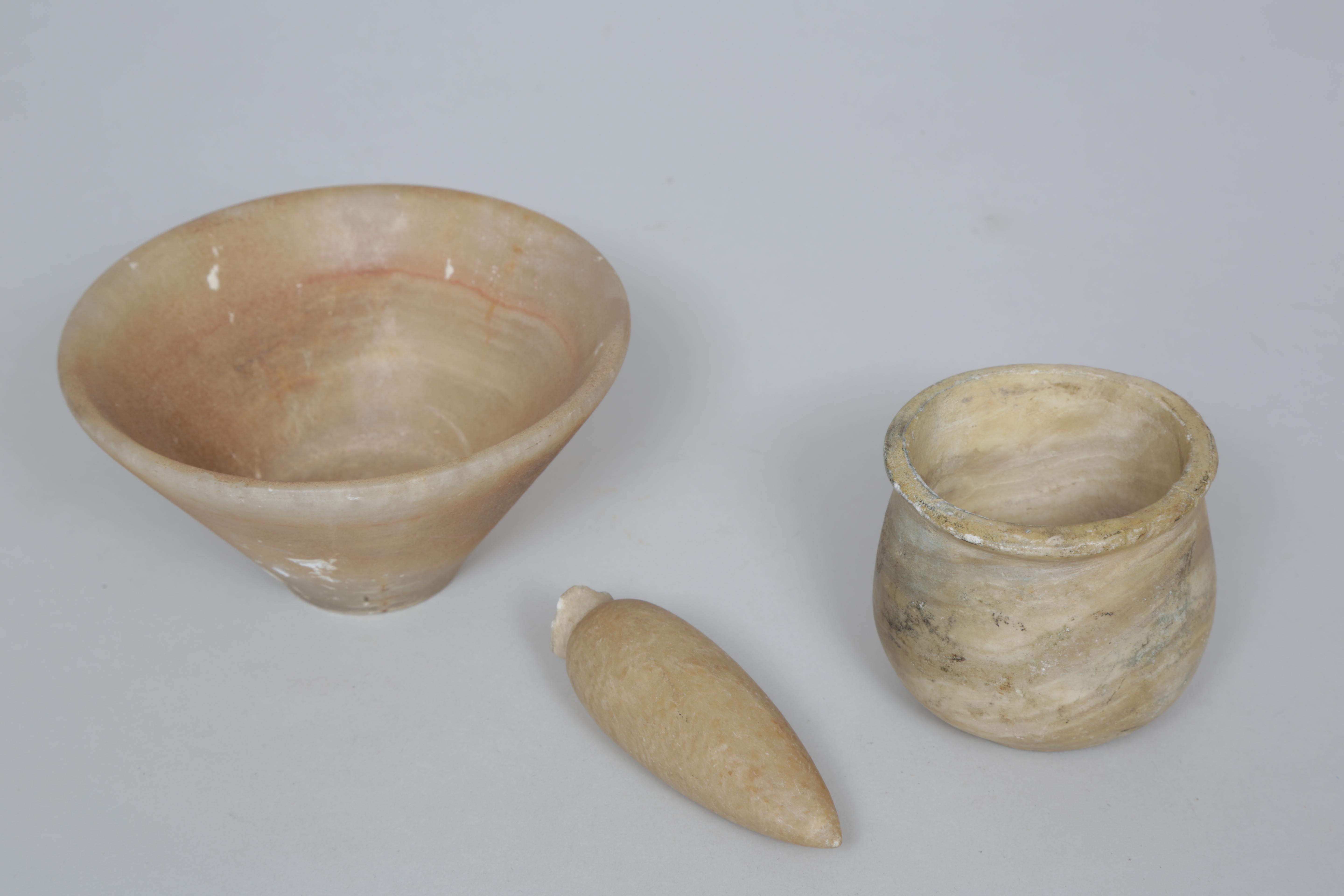 Three albast containers, possibly antique. - Image 2 of 2