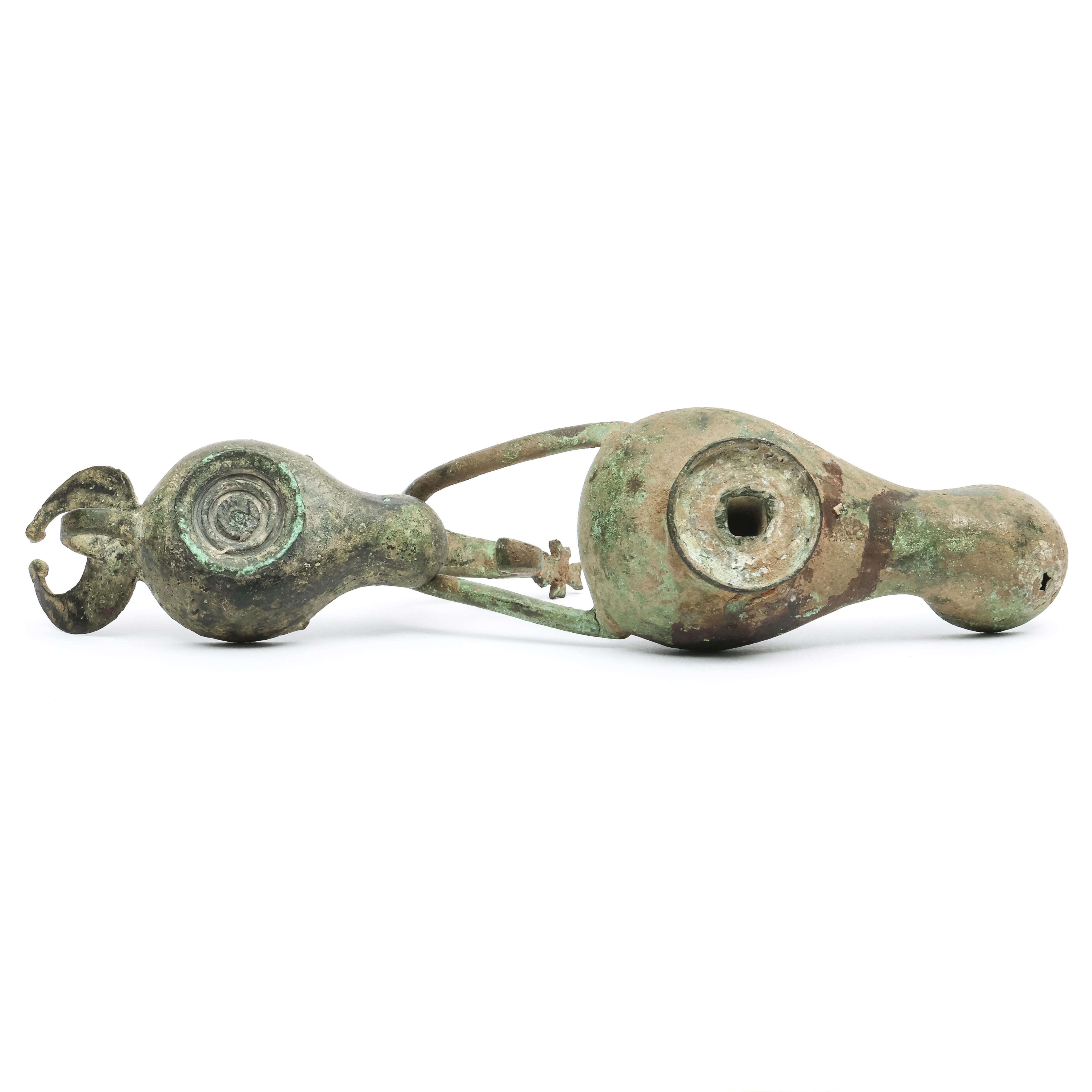 Two Greco-Roman bronze oil lamps, ca. 1st-3rd century AD; - Image 2 of 4