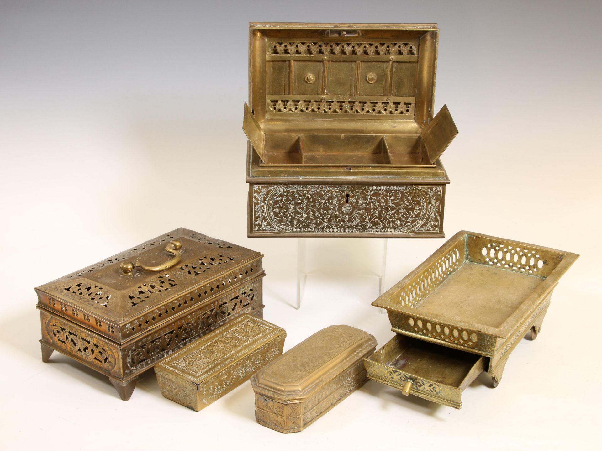 Sumatra-Java, a collection of copper alloy boxes and offering bowls; - Image 2 of 2