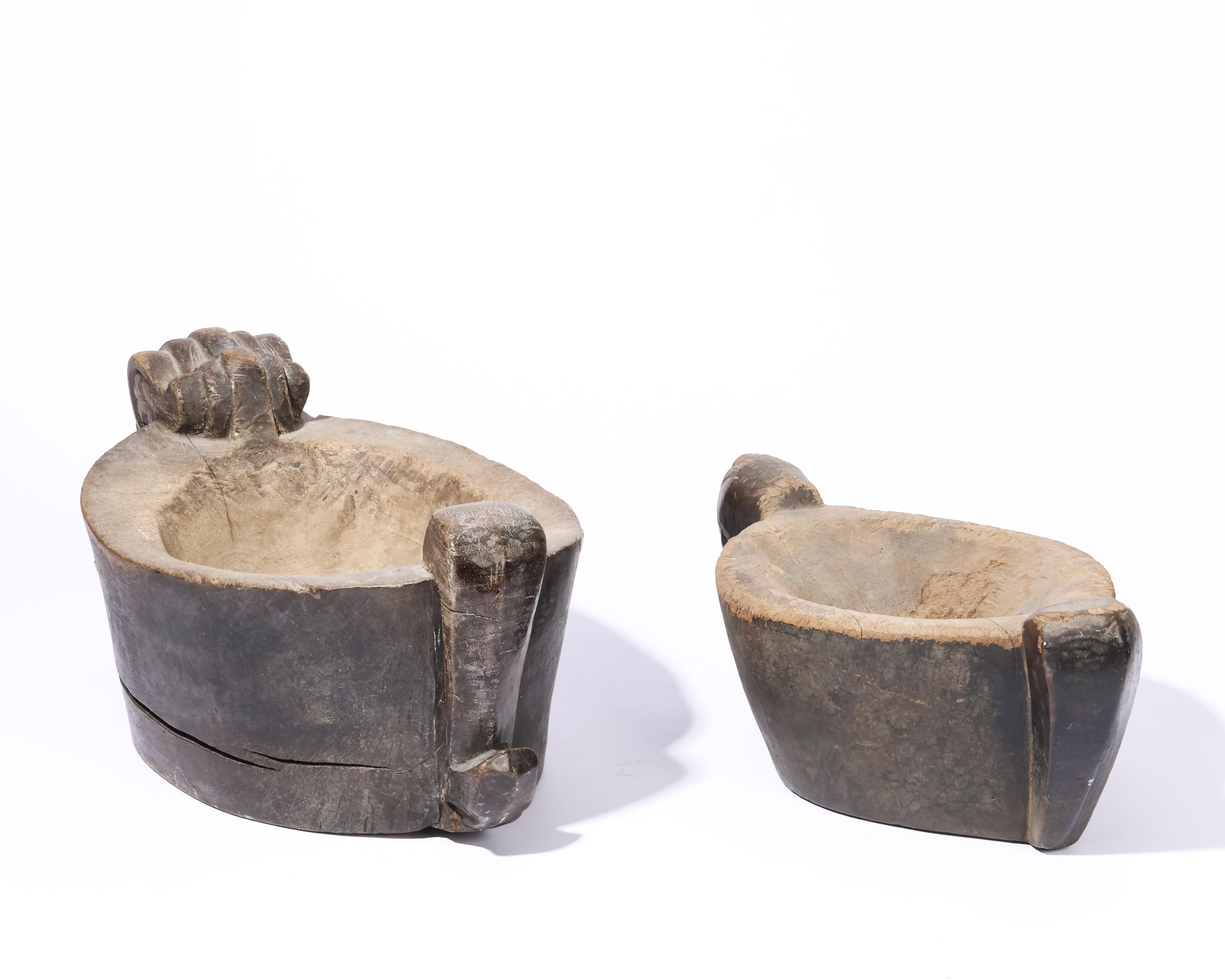 Sumatra, Batak, two wooden mortars, showing a singa head to one side a tail to the other. - Image 2 of 4